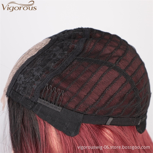 Vigorous High Temperature Ombre Red Lace Middle Part Wigs Long Silky Straight Wigs For White Women Wholesale